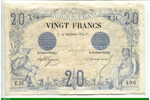 73077 - 20 FRANCS NOIR - Type 1873