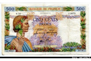 45587 - 500 FRANCS LA PAIX - Type 1939