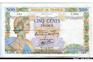 49601 - 500 FRANCS LA PAIX - Type 1939