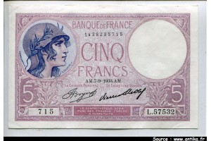 59858 - 5 FRANCS VIOLET - Type 1917