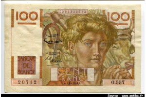 59902 - 100 FRANCS JEUNE PAYSAN - Type 1945 filigrane inversé