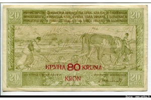64092 - 80 Kronen s/20 Dinara Fermier *   *   *   *   *  PROMO  RARE