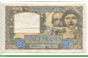 75999 - 20 FRANCS SCIENCE & TRAVAIL - Type 1940