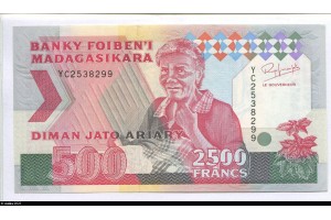 79709 - 2500 Frs/500 Ariary Femme tissant & Tortue Oiseau