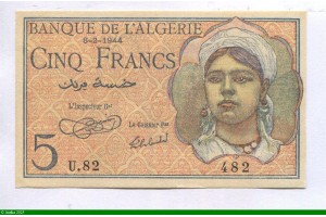85569 - 5 Francs Jeune Fille Algérienne foulard  U.82