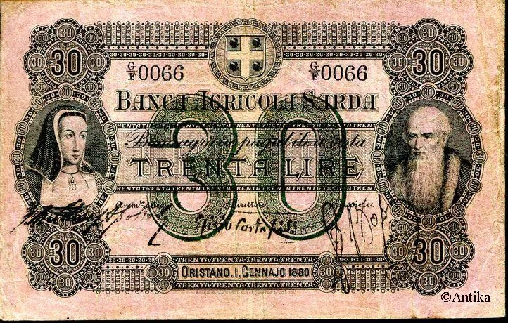 30 Lire Banca Agricola Sarda RARE
