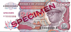 2000 Zaires Mobutu & Statuette en Bois SPECIMEN