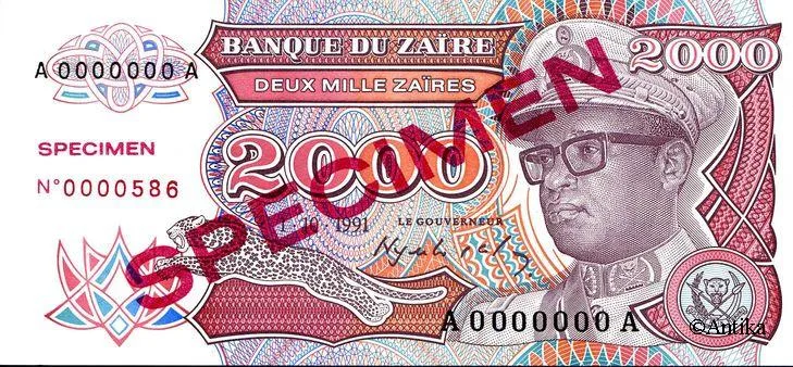 2000 Zaires Mobutu & Statuette en Bois SPECIMEN
