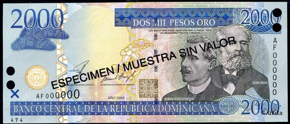 2000 Pesos Oro E.Prud'Homme-J.Reyes SPECIMEN