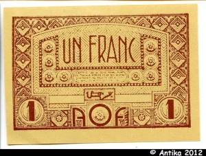 1 FRANC Brun roux AOF Gouvernement Provisoire