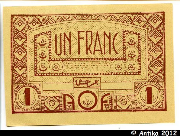 1 FRANC Brun roux AOF Gouvernement Provisoire