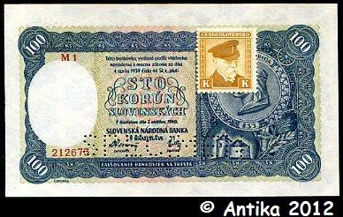 100 Korun Pribina Timbre Jaune