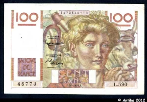 100 FRANCS JEUNE PAYSAN - Type 1945 filigrane inversé