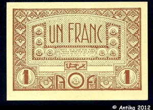 1 FRANC Brun roux AOF Gouvernement Provisoire