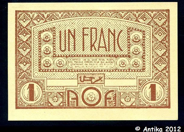 1 FRANC Brun roux AOF Gouvernement Provisoire
