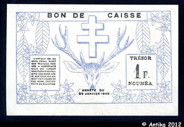1 FRANC Cerf-Croix de Lorraine NOUMEA