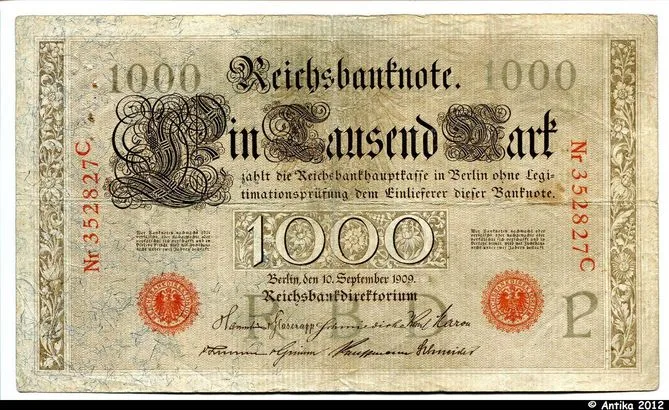 1000 Mark Brun 2 cachets rouges PROMO RARETE