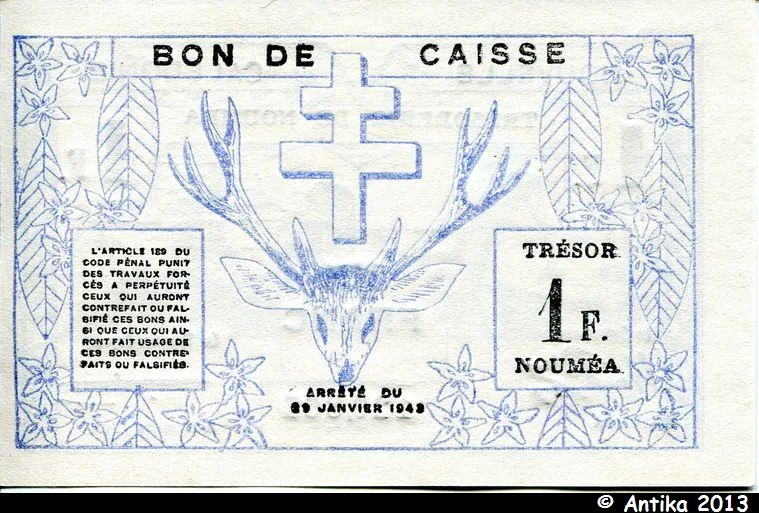 1 FRANC Cerf-Croix de Lorraine NOUMEA