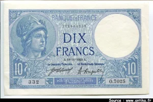 10 FRANCS MINERVE - Type 1915