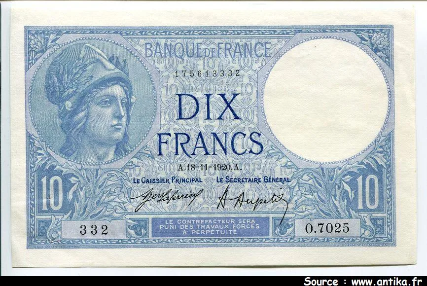 10 FRANCS MINERVE - Type 1915