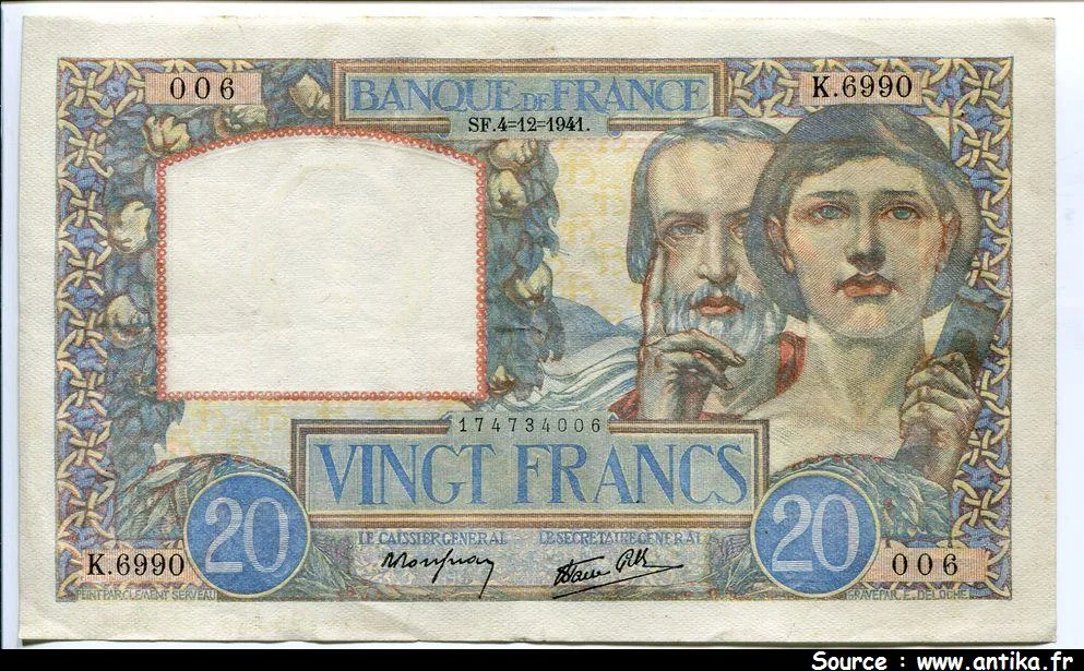 20 FRANCS SCIENCE & TRAVAIL - Type 1940