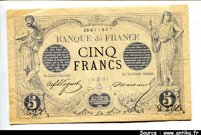 5 FRANCS NOIR - Type 1871