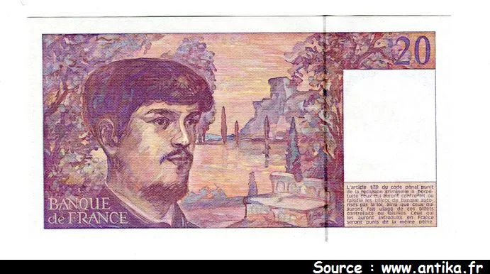 20 FRANCS DEBUSSY - Type 1980 à fil sécurité