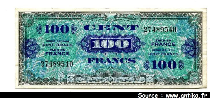 100 FRANCS Verso "Drapeau"