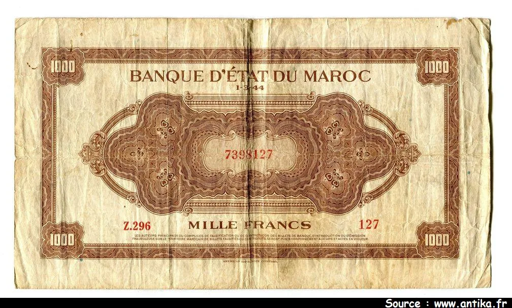 1000 FRANCS Impress° Américaine