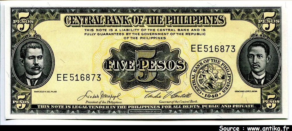 5 Pesos M.H.del Pilar & Lopez Jaena * *