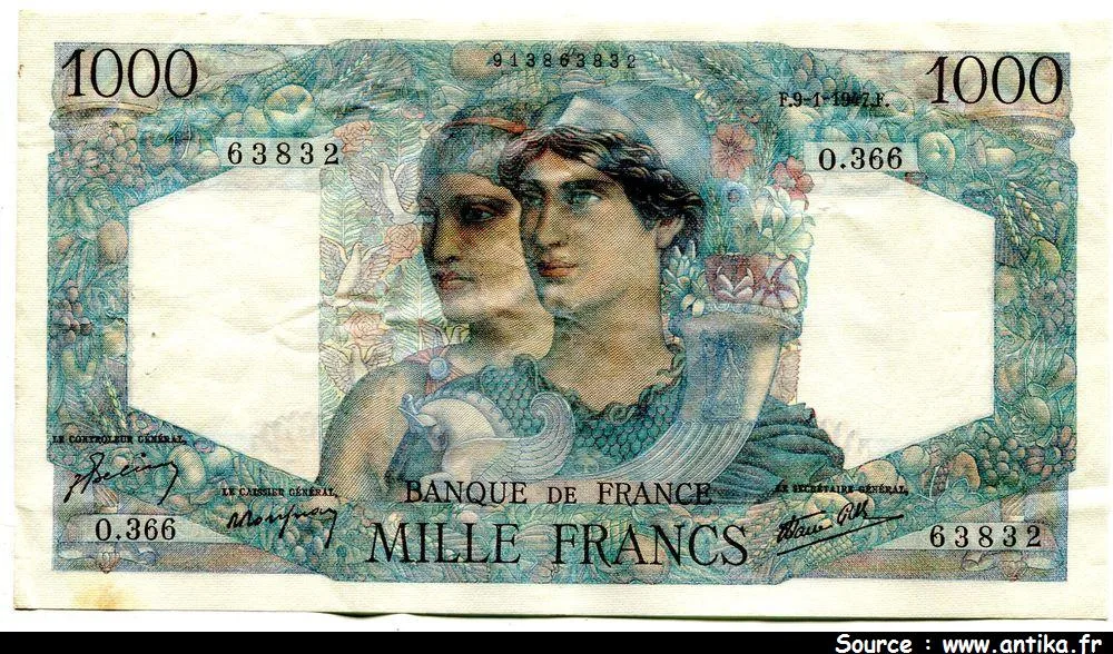 1000 FRANCS MINERVE & HERCULE - Type 1945