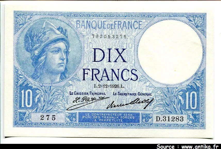 10 FRANCS MINERVE - Type 1915