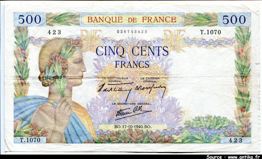 500 FRANCS LA PAIX - Type 1939