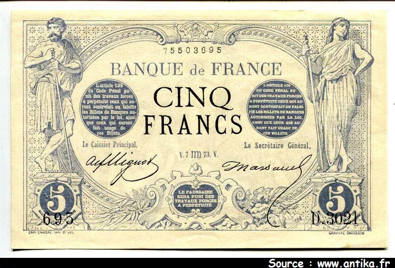 5 FRANCS NOIR - Type 1871