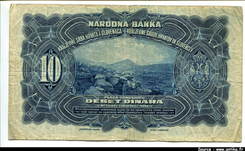 10 Dinara Bleu Royaume de Serbie Croatie & Slovenie