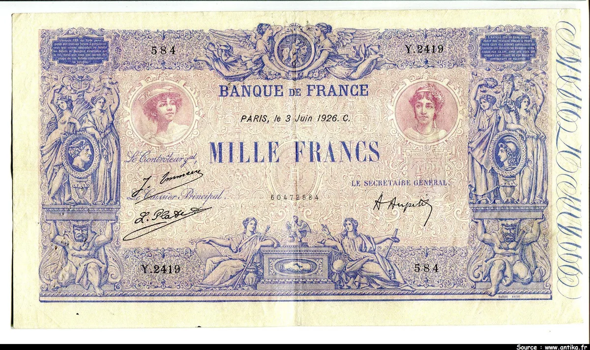 1000 FRANCS BLEU & ROSE - Type 1889