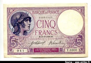 5 FRANCS VIOLET - Type 1917