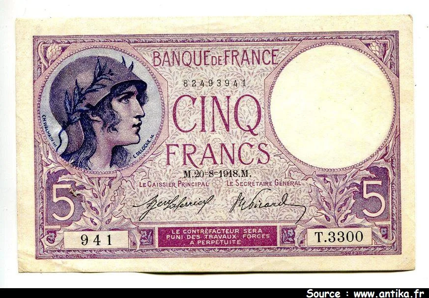 5 FRANCS VIOLET - Type 1917