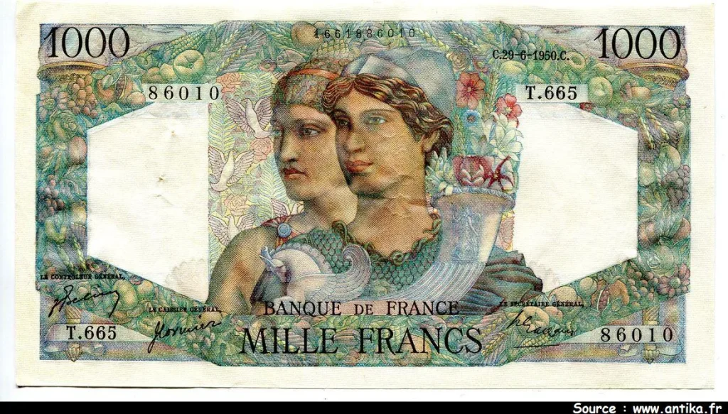1000 FRANCS MINERVE & HERCULE - Type 1945