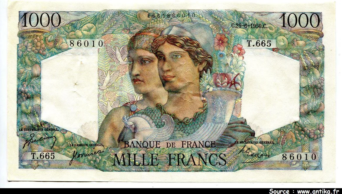 1000 FRANCS MINERVE & HERCULE - Type 1945