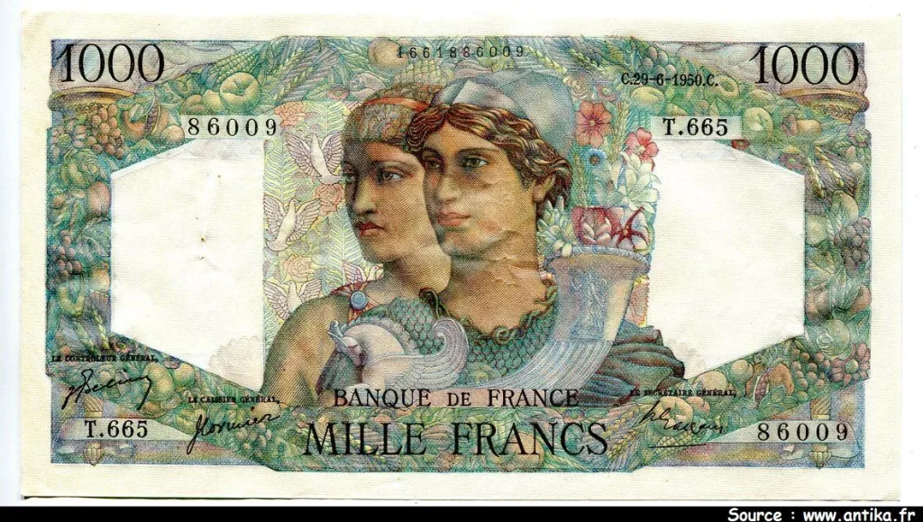 1000 FRANCS MINERVE & HERCULE - Type 1945
