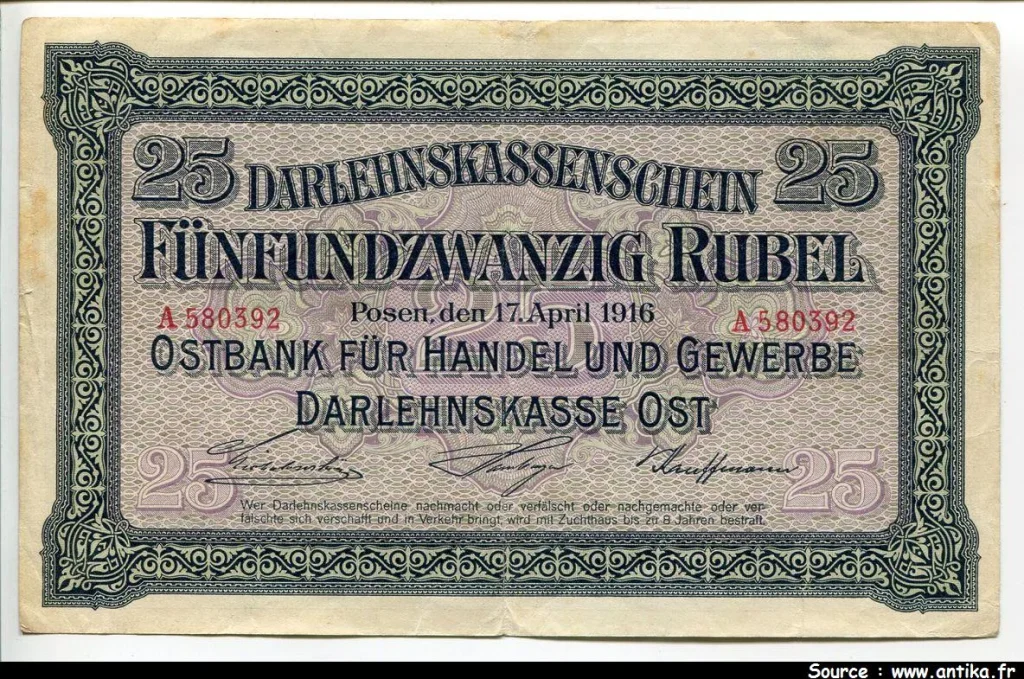 25 Rubel Occupation de la Lituanie Posen RARE PROMOTION