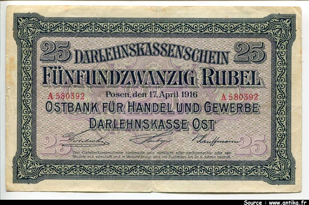 25 Rubel Occupation de la Lituanie Posen RARE PROMOTION