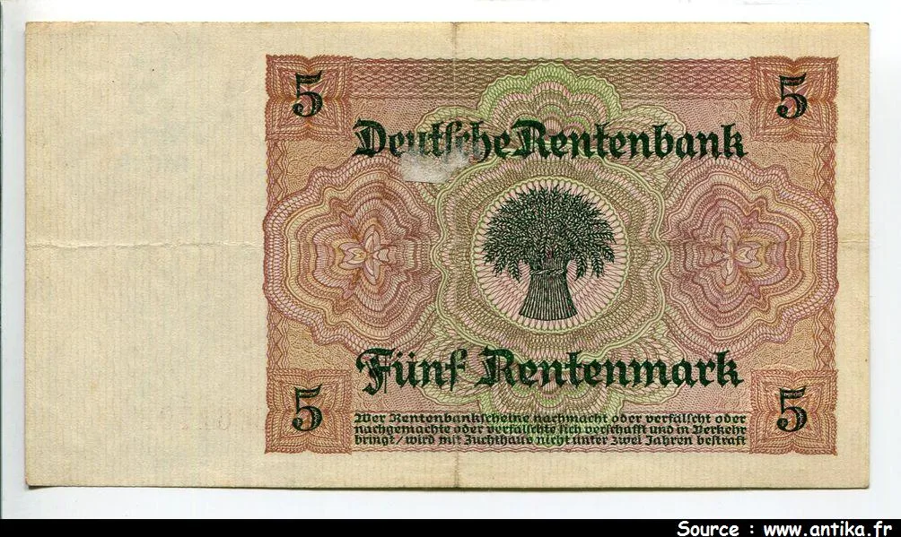 5 Rentenmark Paysanne & Blé 7 Chiffres