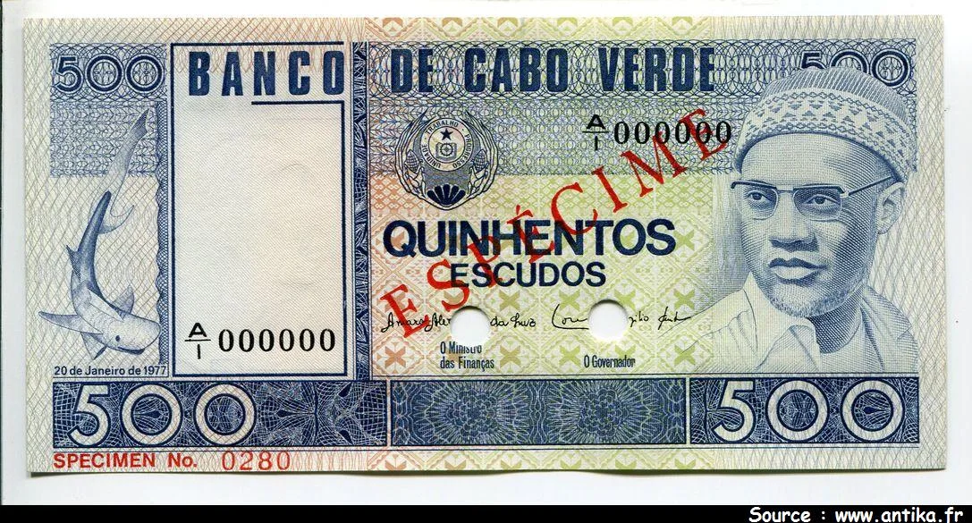 500 Escudos ESPECIMEN (Perforé 2 Trous) A.Cabrall