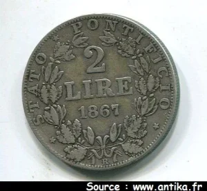 2 LIRE Argt PIE IX R:ROME