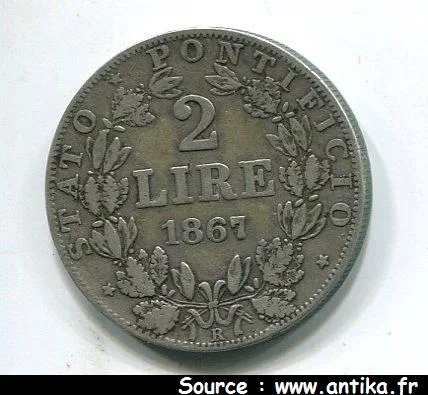 2 LIRE Argt PIE IX R:ROME