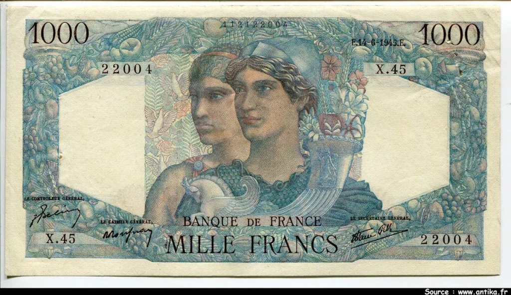 1000 FRANCS MINERVE & HERCULE - Type 1945