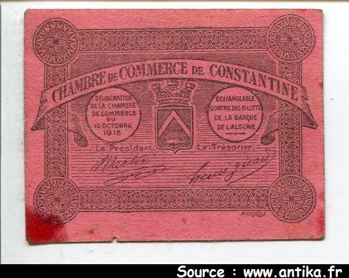 BON pour 0 Fr =10 Ch Commerce CONSTANTINE * *