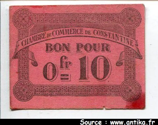 BON pour 0 Fr =10 Ch Commerce CONSTANTINE * *